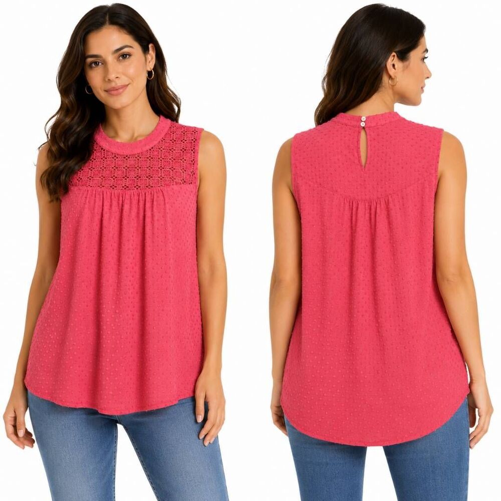 Daniel Rainn XL Sleeveless Swiss Dot Lace Blouse Pink